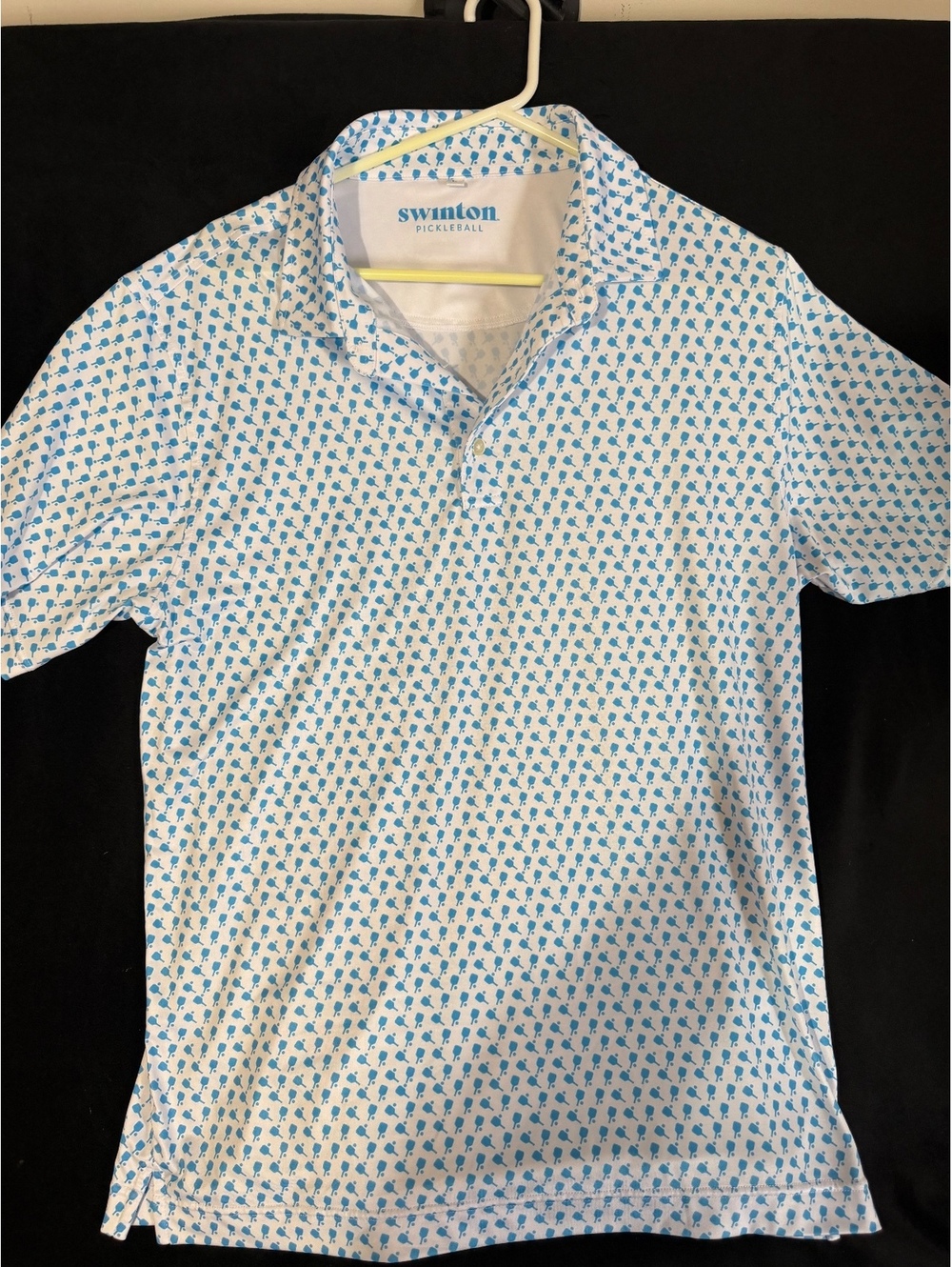 Swinton Pickleball Men's Polo Shirt Large White Blue Paddle Print